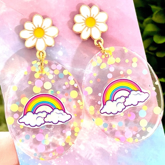 Lisa Frank Rainbow Sticker Earrings - Picture 1 of 4